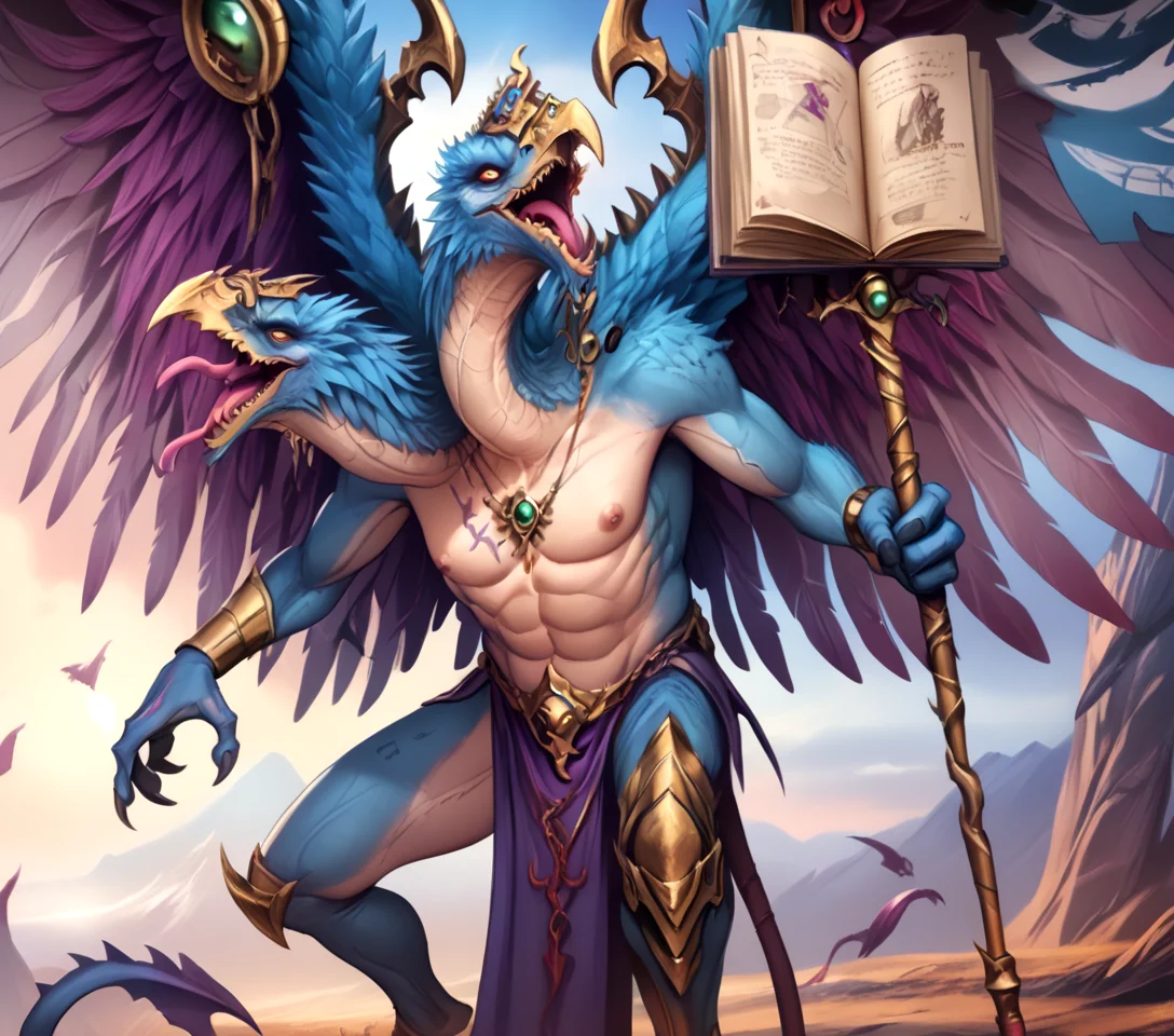 <lora:Kairos_Fateweaver_(Warhammer)_(Pony)_(AD):1.3>
Kairos Fateweaver, Tzeentch, two headed, long necks, raven, raven headed, wings, blue body, blue feathers, blue skin, eye_of_Tzeentch, mark_of_Tzeentch, staff, chaos_demon, Tzeentchian_chaos_warp, Tzeentch_corruption, Tzeentchian_domain, scenery,
in the style of the video game Warhammer 3,