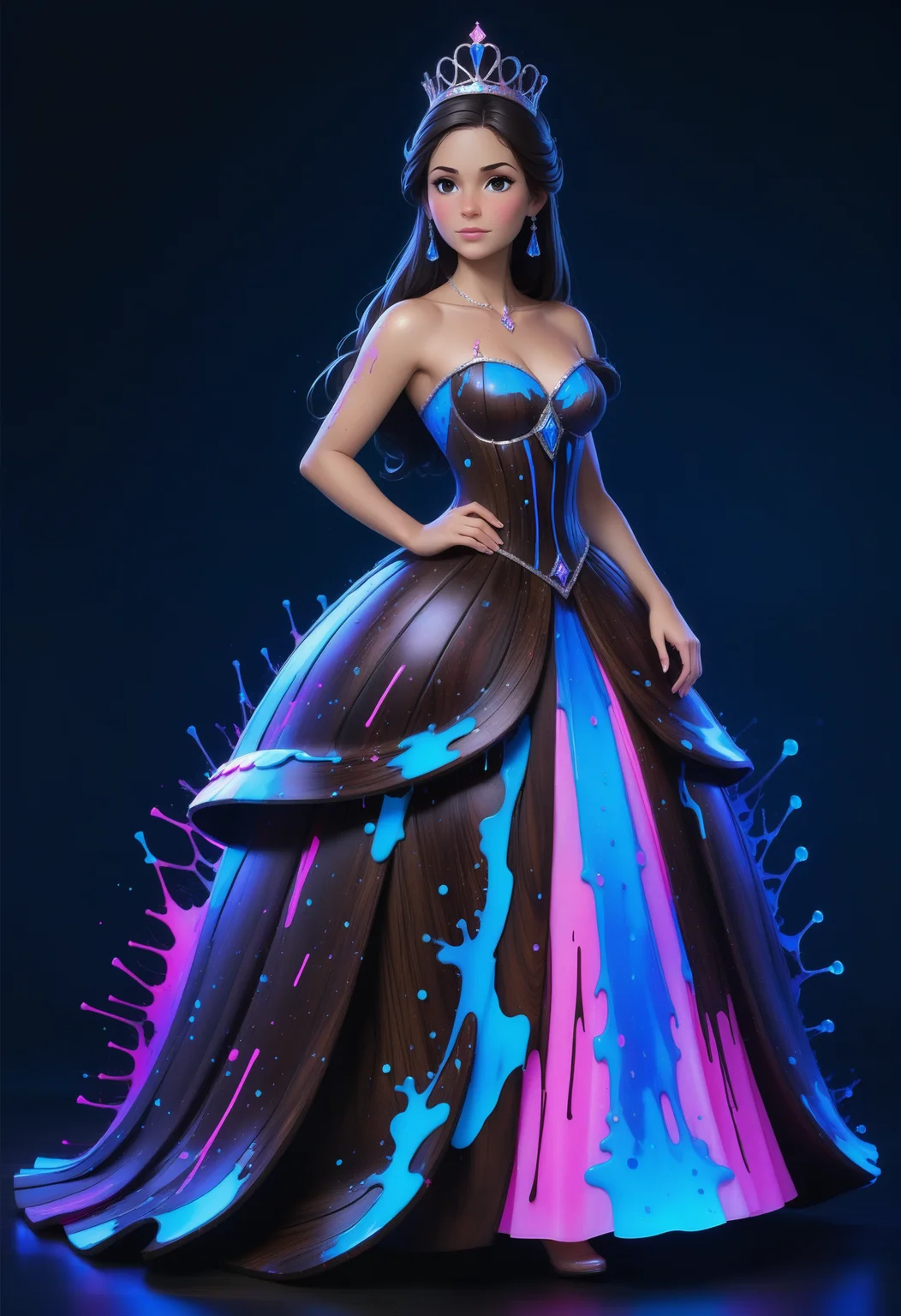 a woman as a princess wearing a dress made out of reij-bnysplsh <lora:ebonysplash-000005:1>, ebony wood