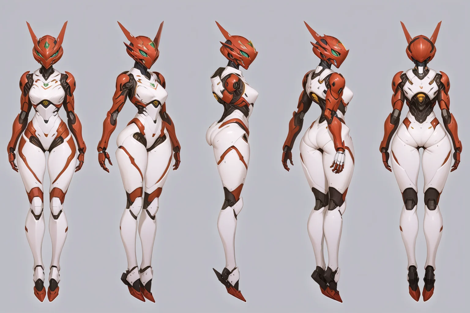 (GENERAL:0), mecha, robot, masterpiece, best quality, very aesthetic, absurdres, solo, standing,
(VIEWS:0), full body character turnaround of mecha,
Multiple views of the same mecha, (simple background, white background:1.2), multiple views, side view, back view, front view,
,
mask, helmet,
(Creature Ref:0),
Ladybug \(insect\)ï¼
(Mecha Ref:0),
EVANGELION EVA-01 TEST TYPE,
plate armor, power suit, alien,
android, cybersuit, upper armor, mechanical arms, machinery, prosthesis,
(bodyshape:0), Lithe body,
(clothing:0), (retro-inspired swing dress with a halter neck, a full skirt, and a vibrant pattern,:0.6),
(white
fantastic theme character design:1.1),
<lora:MechTurnXLRemix_v1:.5>
<lora:MechTurnXL_v1:.5>
<lora:ClothTurnXLRemix_v1-000004:.25>
<lora:ClothTurnXL_v1-000004:0.25>
<lora:CharTurnXL_v2:0.25>
<lora:xl_more_art-full_v1:.25>,
<lora:Alphonse Mucha Style:.1>, Alphonse Mucha Style page
<lora:å½é£æç»SDXL:.1>
<lora:mecha:.2><lora:EnvyMechaGirlXL01:.5> <lora:EnvyMechaGirlXL02:.38>