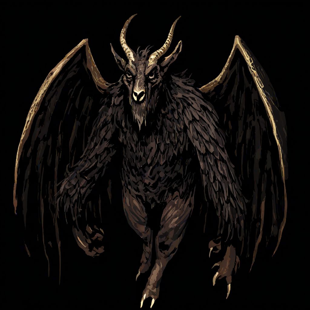 wizardry, illustration, Male Demon, goat legs, wings
