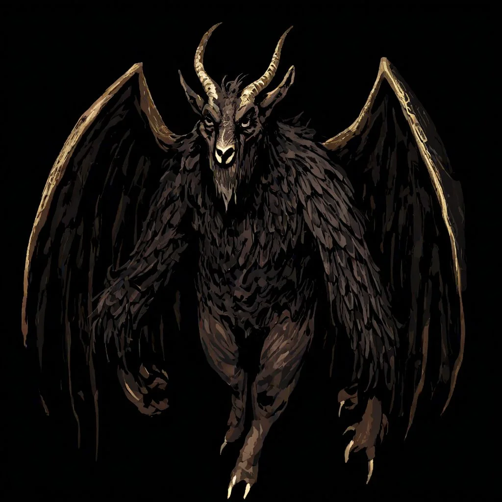 wizardry, illustration, Male Demon, goat legs, wings