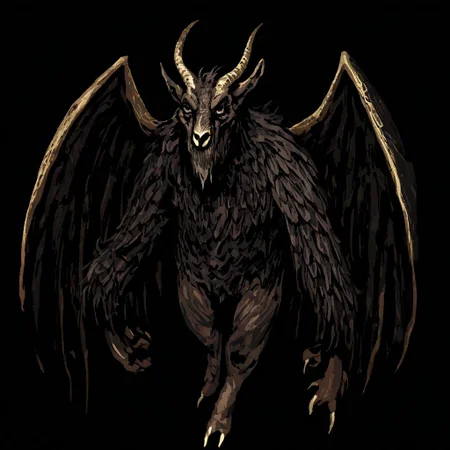 wizardry, illustration, Male Demon, goat legs, wings