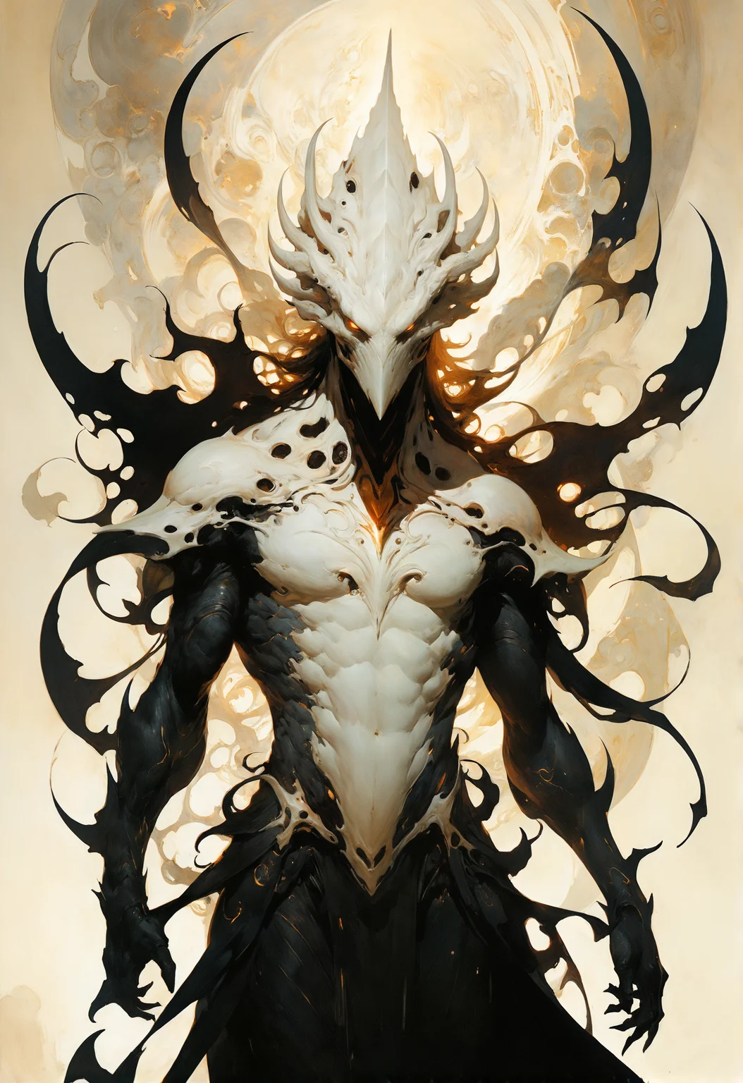 otherworldly astral monster, scifi, Greg Tocchini, bold lines, hyper detailed, (intricate details, masterpiece, best quality:1.2), black and ivory hue looking at viewer, dynamic pose, in the style of nicola samori  <lora:add-detail-xl:1> <lora:xl_more_art-full_v1:0.7><lora:sdxl/nicola_samori_dark_art_style:0.6> <lora:looking_at_viewer:1.2>