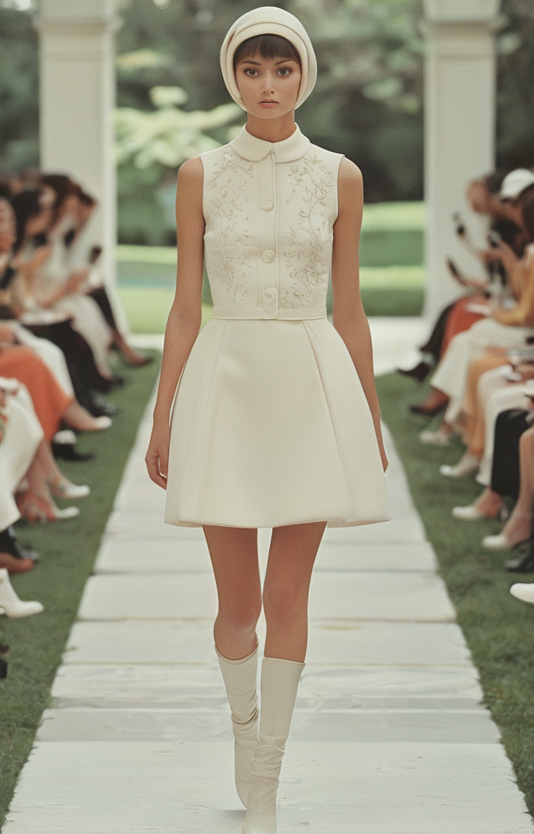 masterpiece,best quality,<lora:tbh321-sdxl:0.9>,illustration,style of Andre Courreges Ethereal Dior haute couture dress, delicate embroidery, sheer fabrics, dreamy garden backdrop