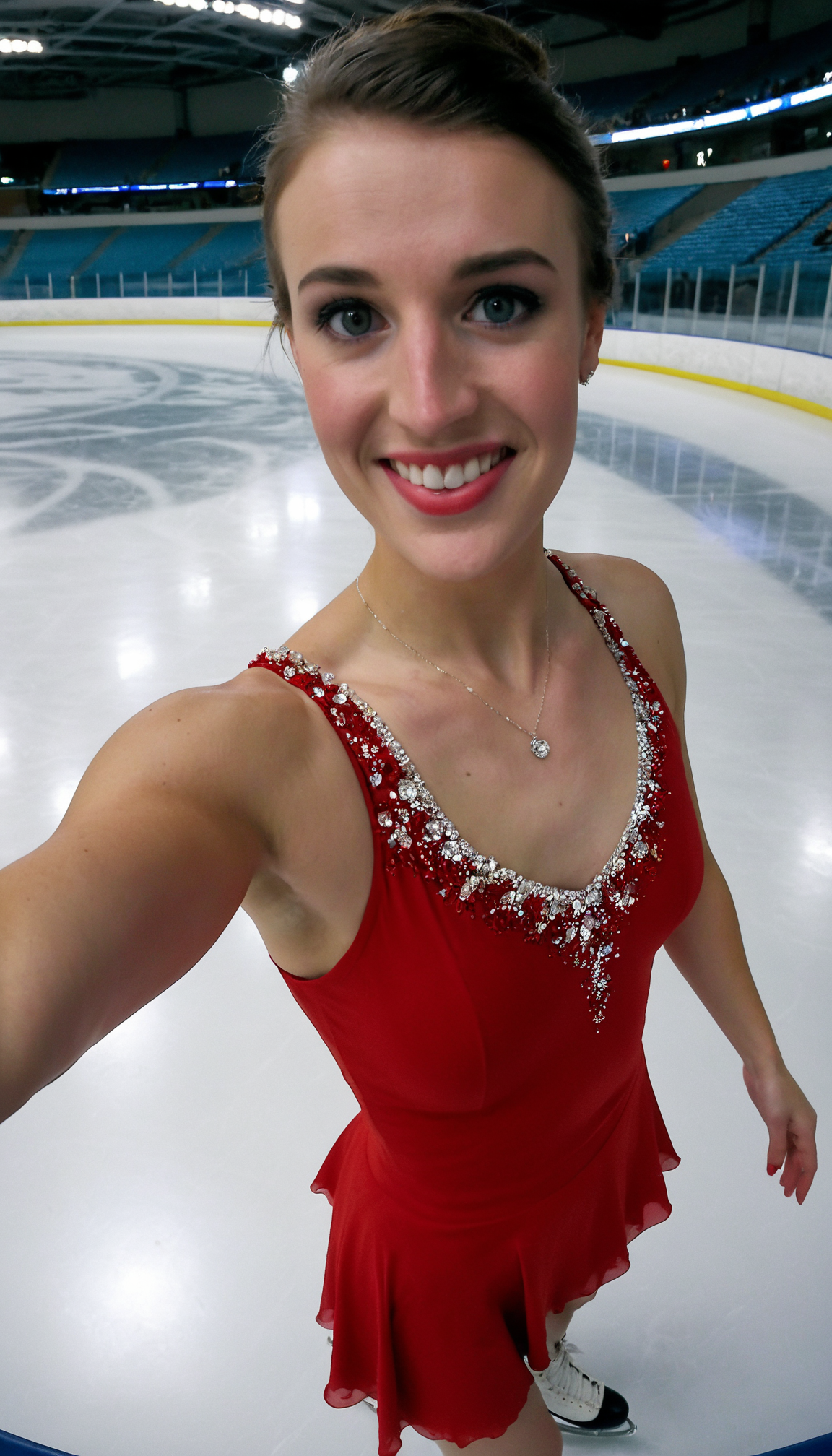DSLR,woman,23 years old,figure skating dress,half body,perky breasts,white balanced, red dress,fisheye lens
<lora:figureskatingdress_v14:0.4>