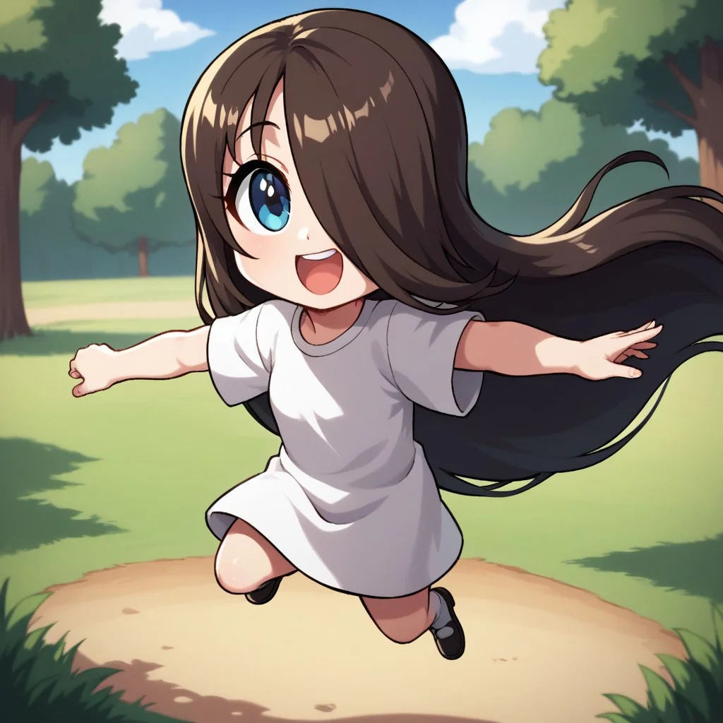 score_9, score_8, score_9, BREAK, solo, erma, long hair, hair over one eye, swinging, outdoors, cute