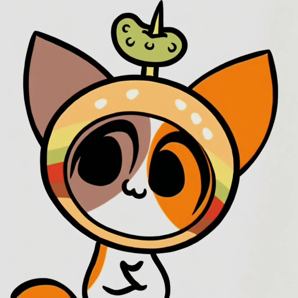 cheezborger, cat, burger, pickle, chibi, cute, solo, solo focus, dot eyes