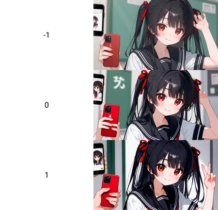 1girl,
rating safe, solo, solo focus, sailor collar, blush, holding phone, short sleeves, holding, red ribbon, ribbon, upper body, phone, black sailor collar, smile, serafuku, long hair, closed mouth, shirt, cellphone, red eyes, school uniform, hair ribbon, white shirt, black hair, two side up
<lora:pony-contrast+saturation_adjust-mki:-1>