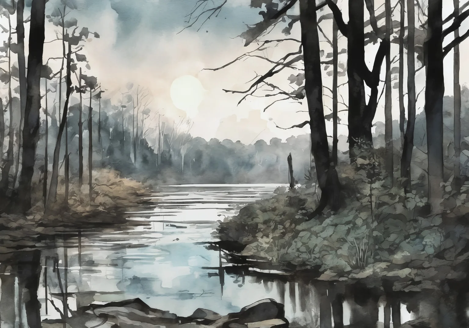 *Channel_42*
*The background for a new anime horror sci-fi visual novel*
*Watercolor* *Charcoal* *Stencil* *1920s* *Colorized*
*Woods* *Trail* *clearing* *lake*
*Evening* *Spring* *Clear*