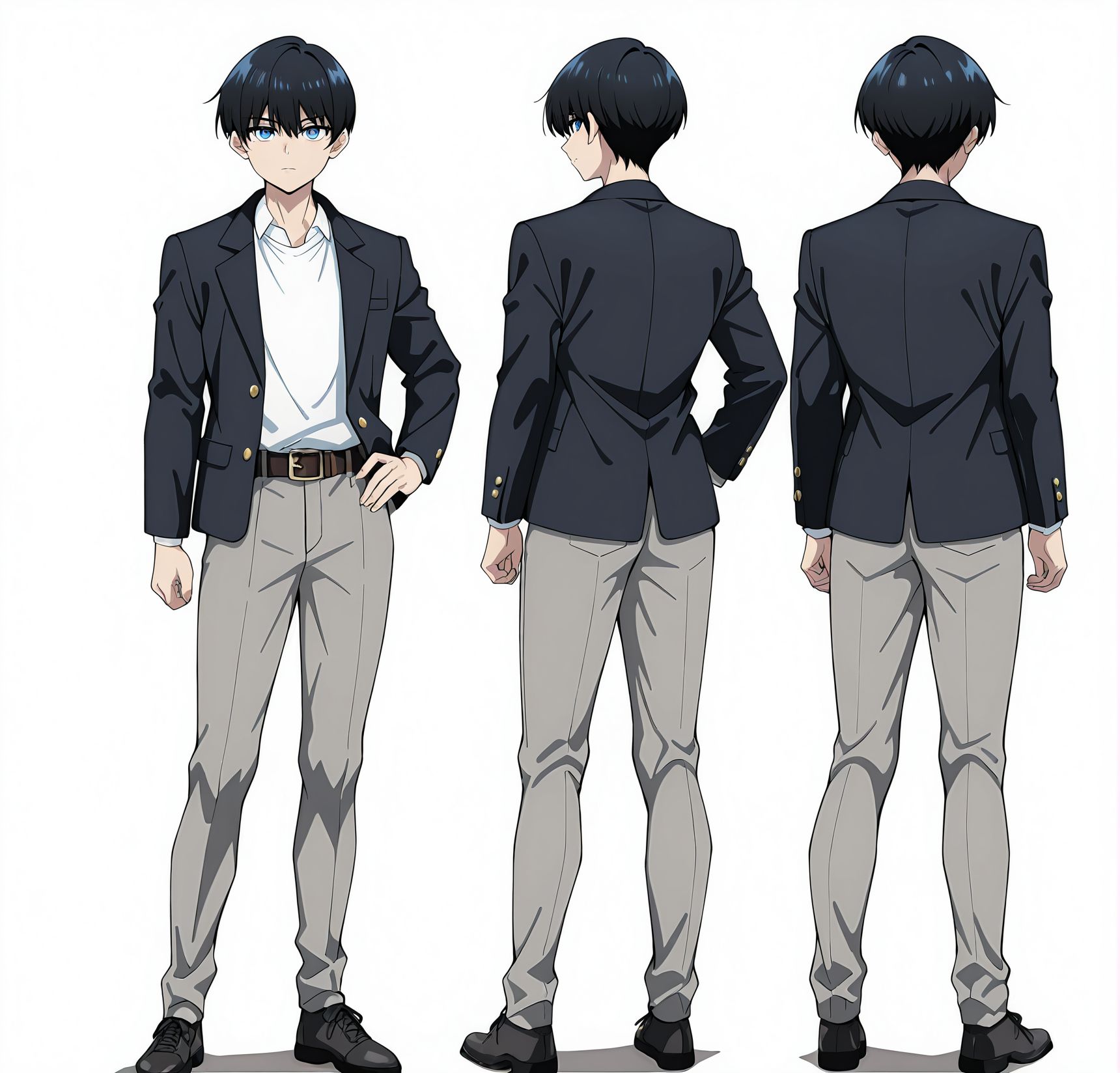 masterpiece,best quality,amazing quality,very aesthetic,absurdres,newest, huge filesize,
<lora:spo_sdxl_10ep_4k-data_lora_webui:0.5>,
<lora:add-detail-xl:1>anime coloring,
<lora:tohai_V1:1> tohai,
1boy,male focus,black hair,
pants,shirt,grey pants,
full body,white shirt,
belt,looking at viewer,
jacket,hand on hip,
blue eyes,shoes,
standing,turnaround,
t_k,