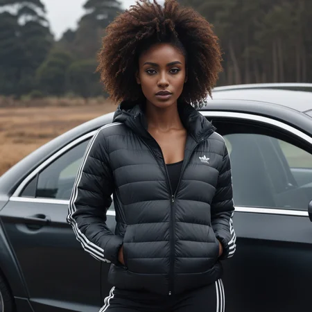 (dark cinematic still, dark vibes) sexy slim skinny one african women ,unique, wearing a unzippedblack adidas_puffer_jacket, unique hair styles, 8k uhd, dslr, high quality, photorealistic, realism, hyperrealism, ((car scene)),
<lora:adidas_puffer_jacket_v1:0.3>