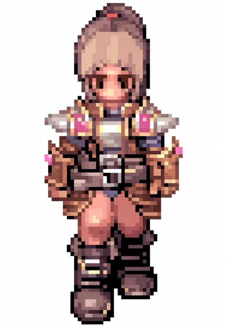 best quality, amazing quality, very aesthetic, absurdres,
pixel, 1girl, brown hair, ponytail, green eyes, leather armor, leather boots,
full body, simple background, white background <lora:RagnarokSpriteNoob_byKonan:1>