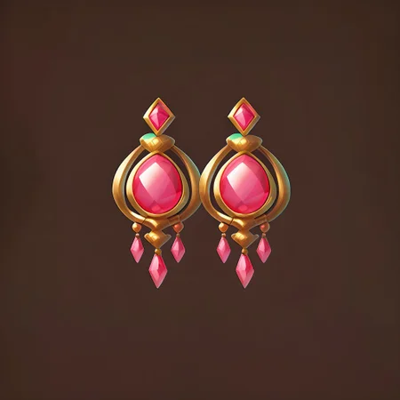 score_9, score_8_up, score_7_up, earrings, gold earrings, two earrings, gem, jewelry, pink gemstone, simple background, dark brown background,
simcas, no humans,