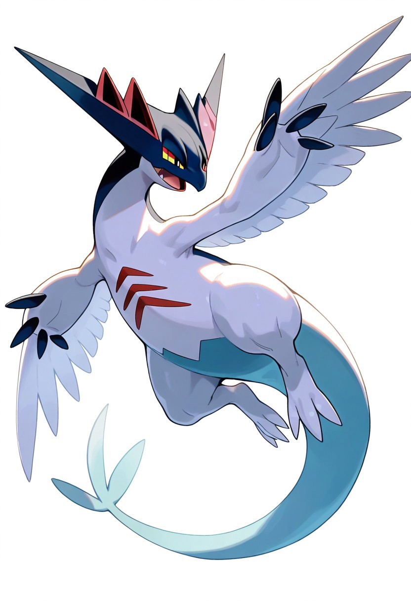(masterpiece, best quality, high quality, highres), very awa, highres, absurdres,
pokemon, pokemon \(species\), (no humans:1.1), (solo:1.2), full body,
(lugia:0.65), (dragapult:0.55),
white body, feathered wings,
simple white background,