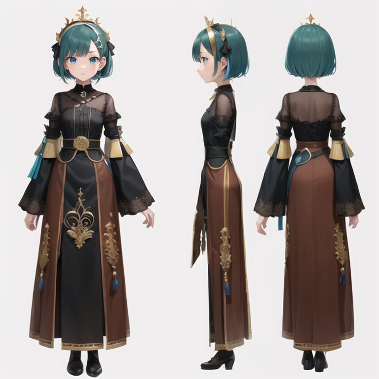 ((masterpiece, best quality)), original, absurdres, ((sfw)), <lora:NeverStyleV2A:0.5:NONE>, <lora:RoxanneStyle:0.5:NINALL>,
creative, interesting, detailed, intricate, colorful,
((chara-sheet, multiple views, full body, front, back)), <lora:Turnaround:1:INALL>,
((1girl, solo, age 100, she is 100 years old)), ((a inventor)),
((eyes, two-tone eyes)),
((hair, _)),
((clothes, noir clothes)),
((simple background, white background)),
((colors, _)),