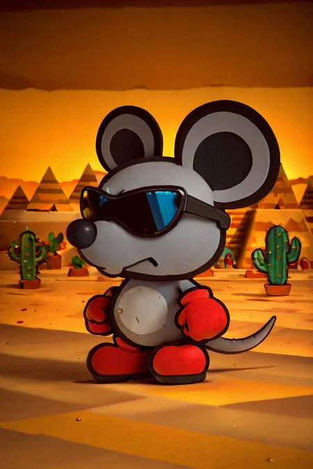 (((stkrstar:1))), highres, high quality,mouser, mouse, mouse ears,red gloves, red shoes, furry,shades, black shades, sunglasses, furry, furry male, solo, 1boy, pyramids, egypt, sand, cactus, walking, looking away