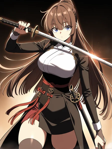 best quality,amazing quality,<lora:Alicia Arden:1>,alicia arden,katana,thighhighs,
