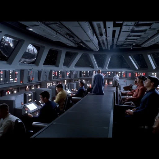 imagine people working in the crew pit on the main bridge of a star destroyer