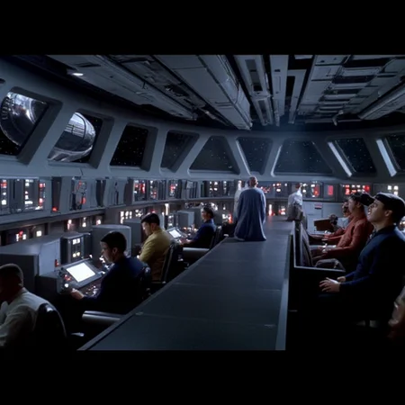 imagine people working in the crew pit on the main bridge of a star destroyer