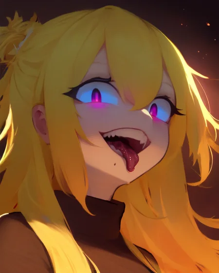 (masterpiece, best quality:1.2), extremely detailed, soft ambient lighting, sharp focus, 4K, BREAK 1girl, tall girl, (long blonde hair, blue colored inner hair:1.2), hikimayu, hair between eyes, purple eyes, small pupils, (crazy eyes, crazy smile), black turtleneck sweater, black gloves, small breasts, <lora:Constricted Pupils5:0.7>, <lora:colored inner hair:1.2>, <lora:(Concept) Eyebrows Maro:1>, BREAK <lora:long_tongue:1>, longue tongue, face focus,