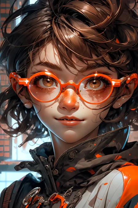 closeup, face, portrait, upper body,
freckles,
shy, blush,
(short brown hair:1.1),
(library:1.1),
(round glasses:1.2),
(brown eyes:1.4),
<lora:more_details:0.4>
<lora:Cosmic anime-oil fusion v2:0.45>
<lora:AnimeVibesV3:0.3> animevibes,
<lora:3DMM_V11:0.5> 3DMM
<lora:midjourney_20230624181825:0.7> midjourney ,
<lora:LAS:0.2> cloud,colorful,
<lora:msw_locon-t2:0.6>
<lora:wuxia2:0.6> gu,
<lora:CyberpunkStyleV1:0.2> PunkAI, shiny, shiny hair, shiny skin, shiny clothes