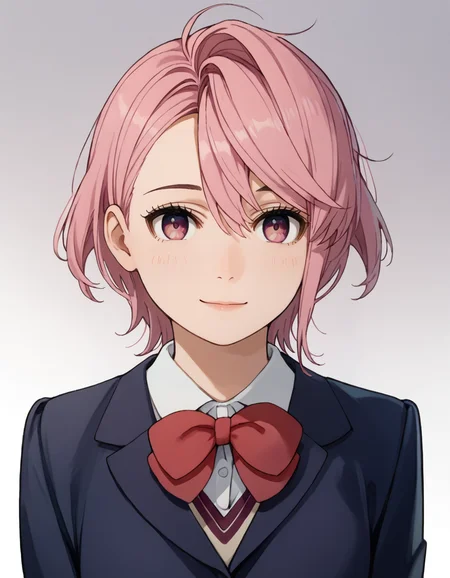 score_9, score_8_up, score_7_up, source_anime, BREAK
1girl, solo, looking at viewer, gradient background, upper body, light smile,
aira shiratori, pink hair, short hair, pink eyes,
school uniform, blue blazer, white collared shirt, red bowtie
<lora:aira_shiratori_anime_v2-soralz:1>