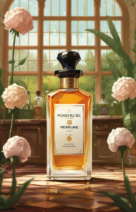masterpiece,best quality,<lora:tbh2-sdxl:0.9>,illustration, A bottle of perfume in garden