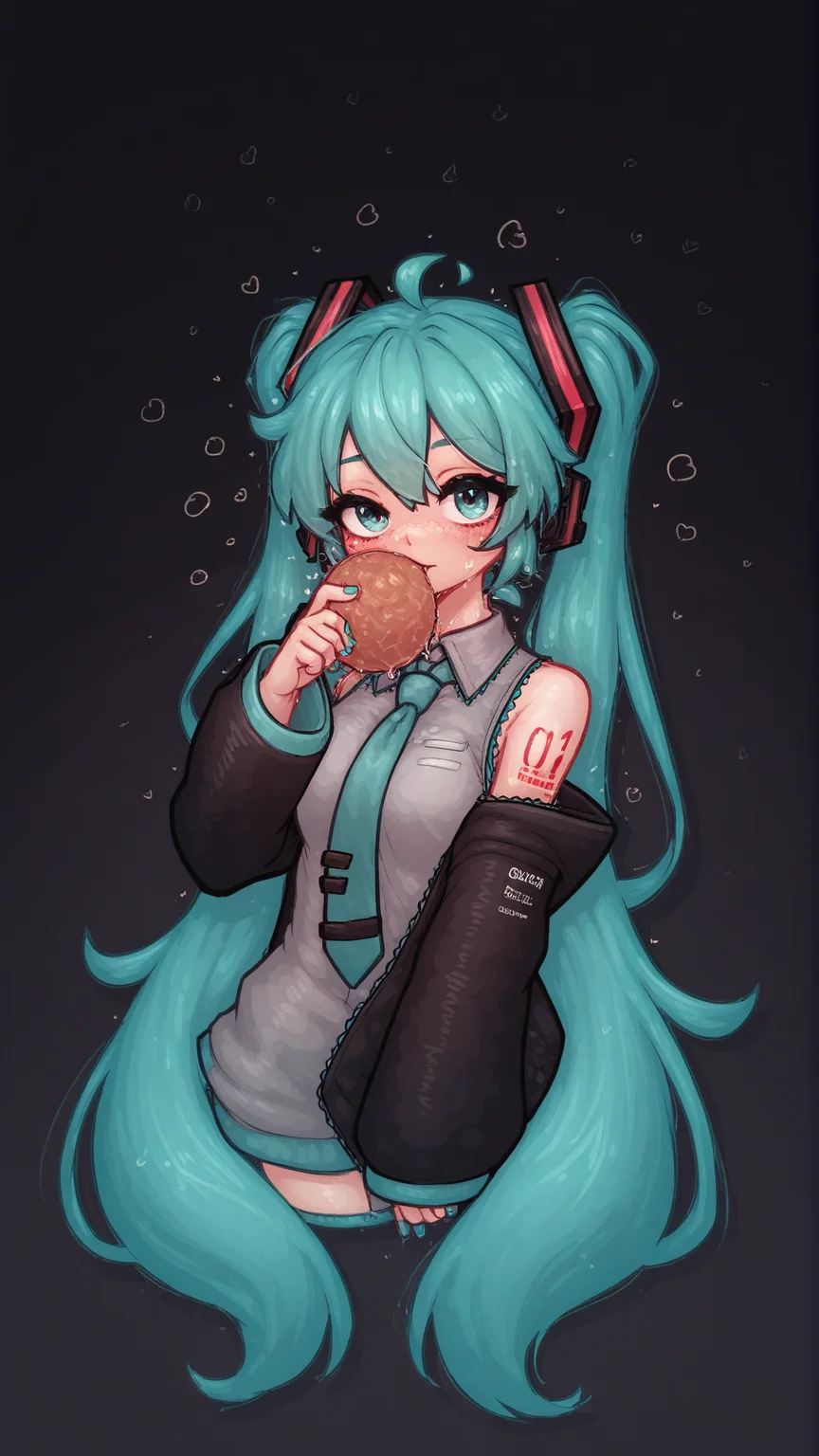 (score_9, score_8, score_7, score_7_up), 1girl, solo, hatsune miku, sfw, simple dark background, perfect proportions, perfect face, <lora:Artstyle__LimeBreaker_2024:1>