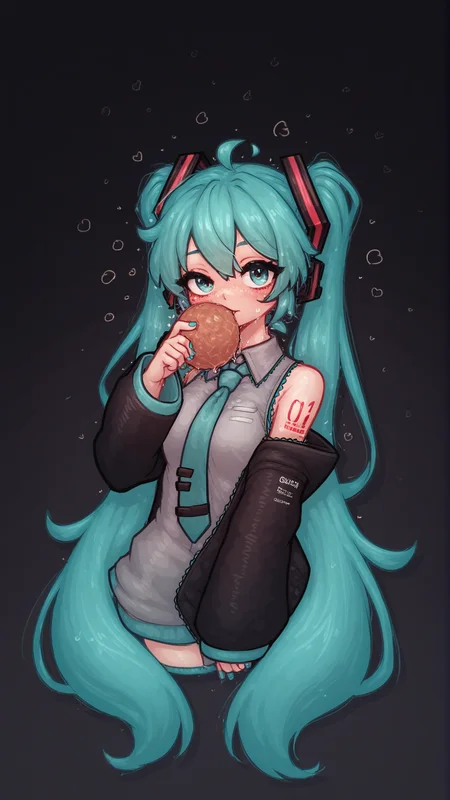 (score_9, score_8, score_7, score_7_up), 1girl, solo, hatsune miku, sfw, simple dark background, perfect proportions, perfect face, <lora:Artstyle__LimeBreaker_2024:1>