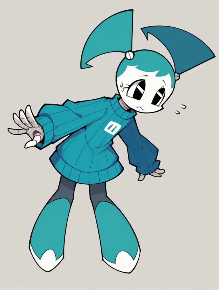 score_9, score_8_up, score_7_up, score_6_up, score_5_up, score_4_up, source_anime, BREAK
(1girl, solo:1.2), simple background, <lora:XJ-9:0.8> xj9, robot girl, black eyes, aqua hair, sweaterdress, turtleneck, ribbed sweater, oversized sweater, blue sweater, pantyhose, twintails,