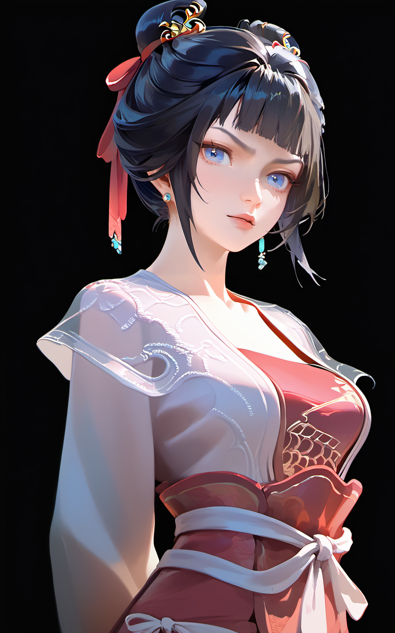 score_9,score_8_up,score_7_up,
<lora:zhiguiPony-000002:1>,
zhigui, 1girl, solo, black hair, hair bun, earrings, realistic, blue eyes, jewelry, chinese clothes, single hair bun, arms behind back, hair ornament, simple background, ribbon, long sleeves, bangs, lips, looking at viewer, blunt bangs, black background, hanfu, see-through<lora:v6:0.9>,