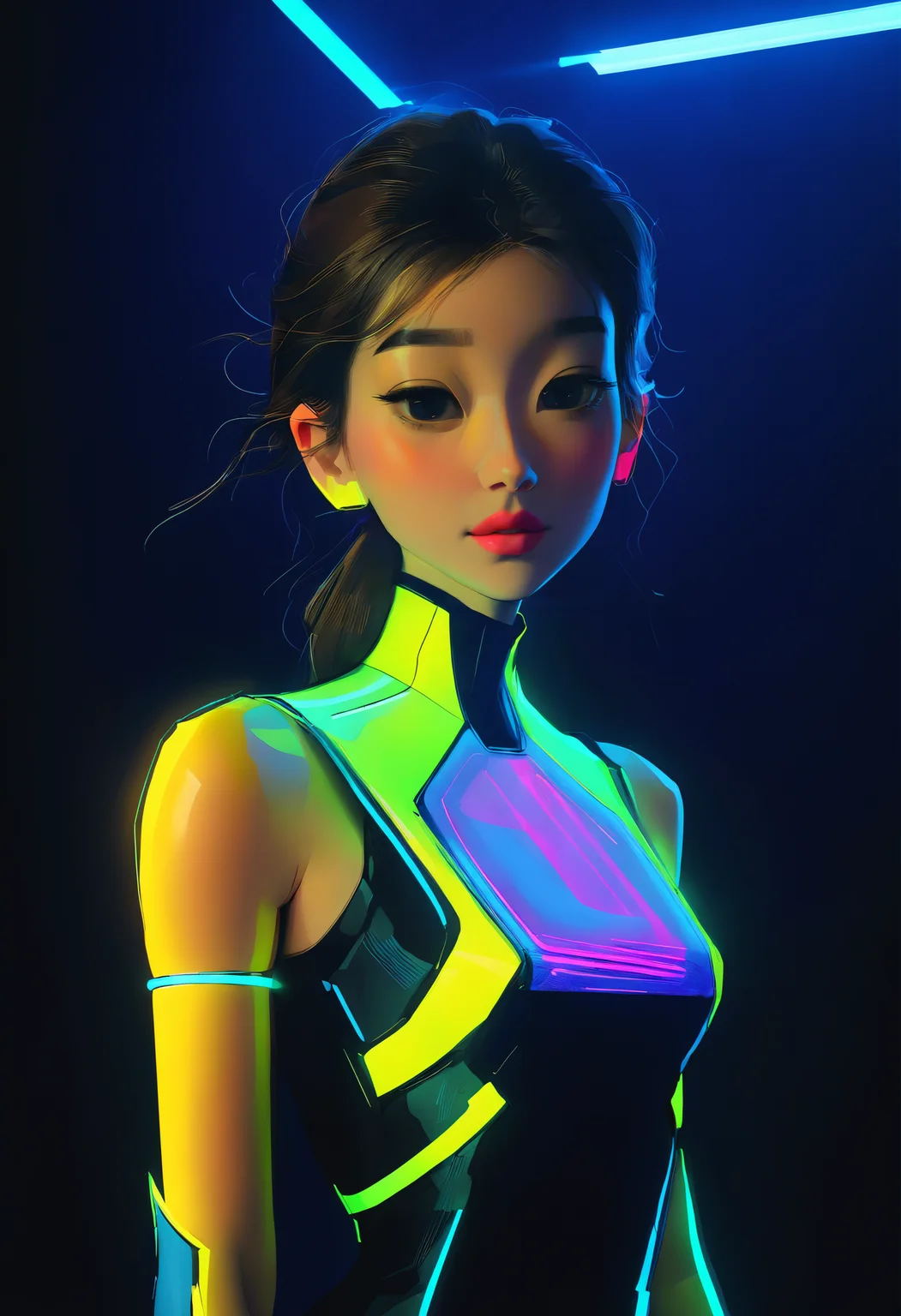cinematic still frame, stylish neon futuristic clothes, black background, artistic, effect lighting, <lora:SamdoesartsV1:1>