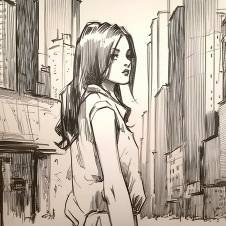 drawix6 girl in big city <lora:drawix6:1>