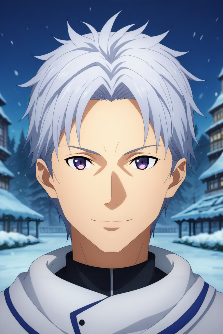 score_9, score_8_up, score_7_up, source_anime, rating_safe, intricate details, anime screencap, , official style, looking at viewer, depth of field, 1boy, male focus, purple eyes, silver hair,, solo, straight-on, snowy town, snow, ice, stalagmite, midnight, floating, smile, <lora:sao_alicization_style_pony:0.88>, sao_alicization_style, <lora:sdxl_lightning_8step_lora:1>