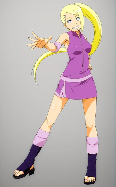 <lora:Pony_XL_Sunahara_Wataru_Style:1>, ino yamanaka, blonde hair, smiling, looking at viewer, full body shot