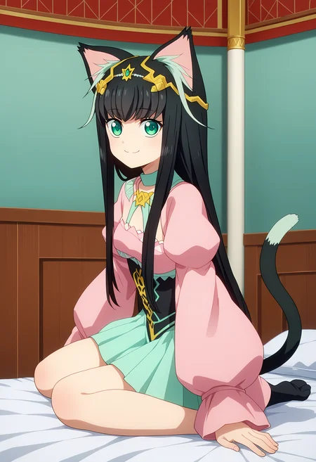 score_9, score_8_up, score_7_up,source_anime,
BREAK
1girl, solo,
<lora:shiTamaV1:1>, smol, tamayng, long hair, black hair, multicolored hair, tiara,
green eyes, cat tail, cat ears, animal ears,
looking at viewer, smile,
indoors, bed,