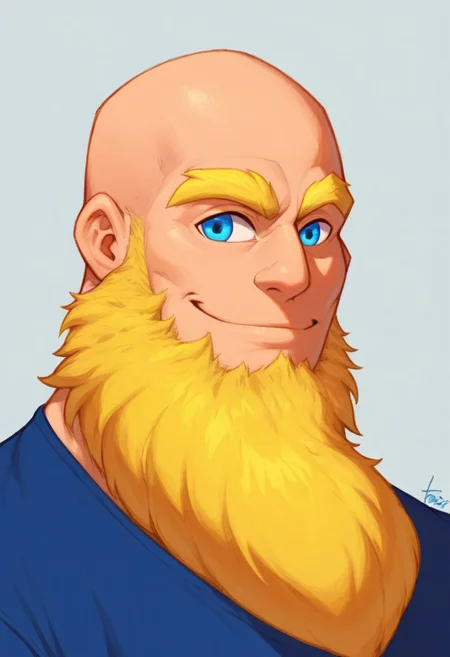 score_9, score_8_up, score_7_up, score_6_up, score_5_up, score_4_up, rating_questionable <lora:gomtang_style_1:1, <lora:add-detail-xl:1.5>, Bright Blonde Bald, Closeup, Bust portrait, (In The School/School Background, School Gym, School Scenery), 1boy, {Strong Triangular Jawline}, bodybuilding, {massive pectoral}, {beefy muscle}, Tall, Goliath, Rugged Features, Chiseled Features, Mature Male, 40-Year Old Man, {Thick Bright Yellow Eyebrows}, PE Teacher Shirt Outfit, Blue Eyes, Brawl Stars Style, Saying Hi, Closed Mouth Smile, Highlights, {very long big epic beard, <lora:Cruz'sBeardedMan:0.7>
