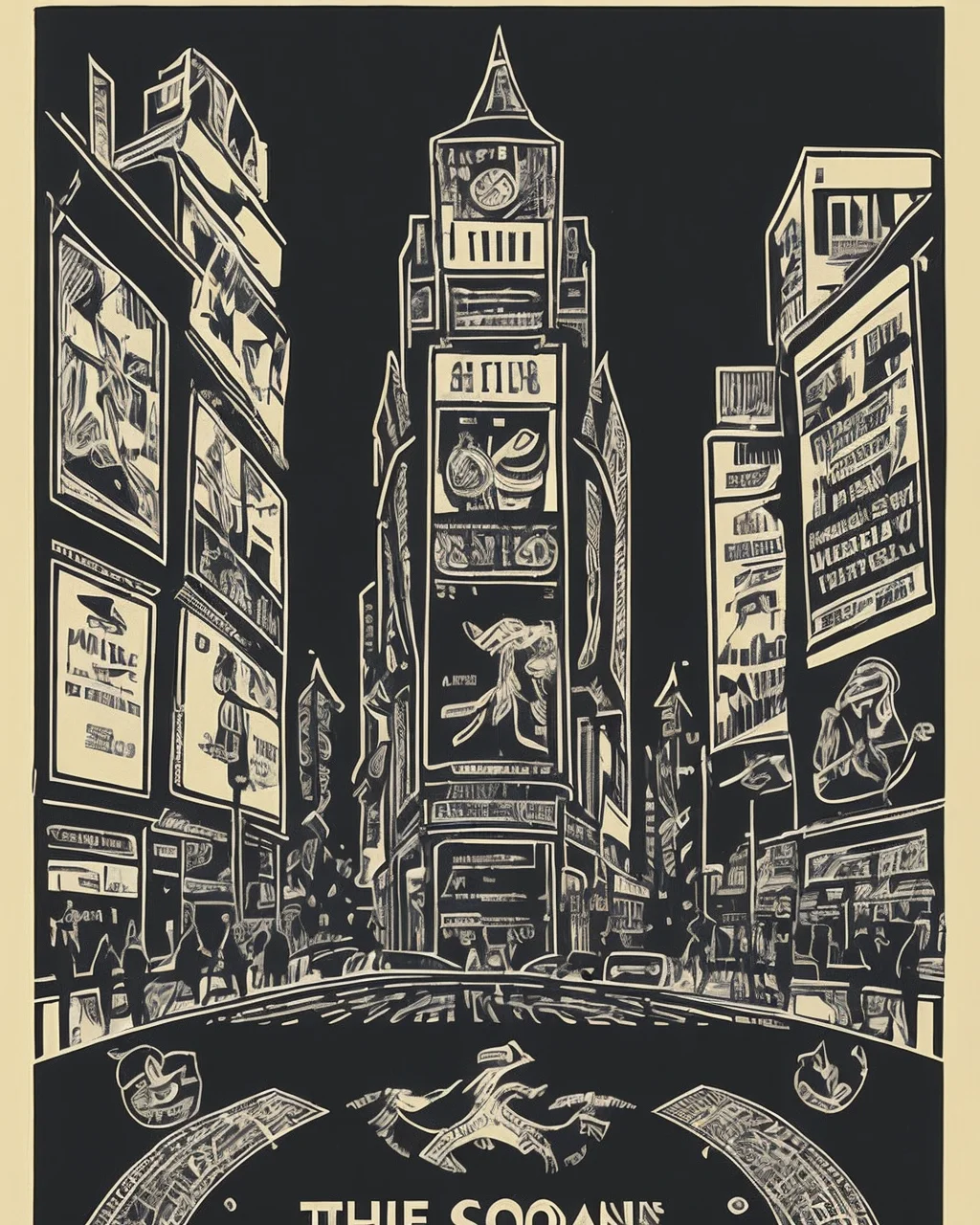drckgrfk style image of time square, <lora:dreamlookai_stable-diffusion-v1-5_step_2200_b53ad249_lora [drckgrfk style]:1.1> , linoleum cut, block print, (contrast:1.2)