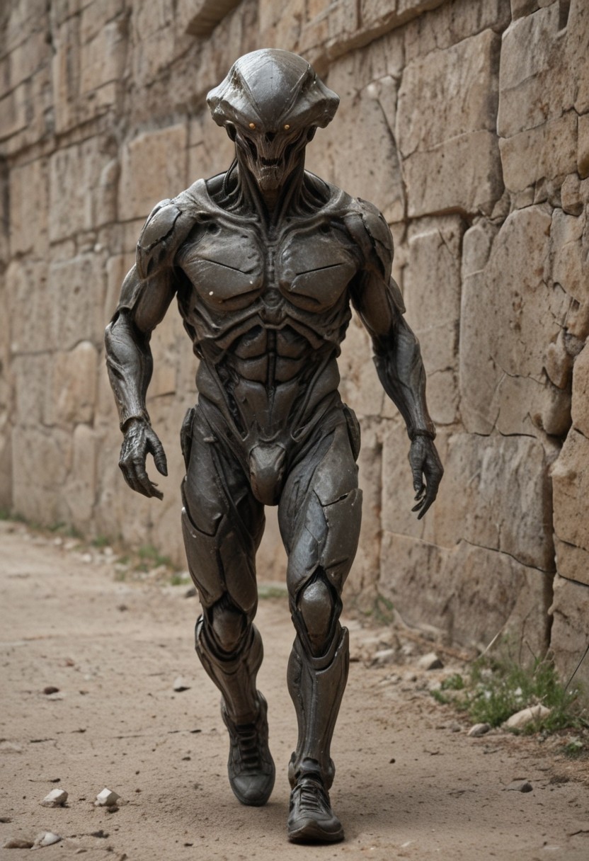 (((running))), Stone catacombs in an alien world filled with stone beings. Adult body proportions , adults, 
((((Full body portrait))))