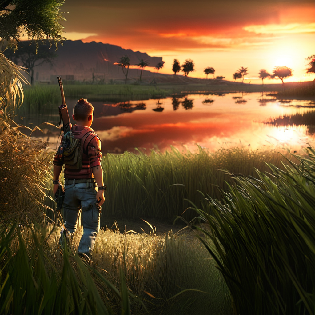 masterpiece,8k,absurd resolution, <lora:farcry_xl:0.81>,
farcry,, 1boy, weapon, sunset, scenery, grass, from behind, male focus, outdoors, gun, science fiction, solo, tree
,reflection, cg rendering, volumetric light,  bioluminescence, unreal engine 5, magic of light,