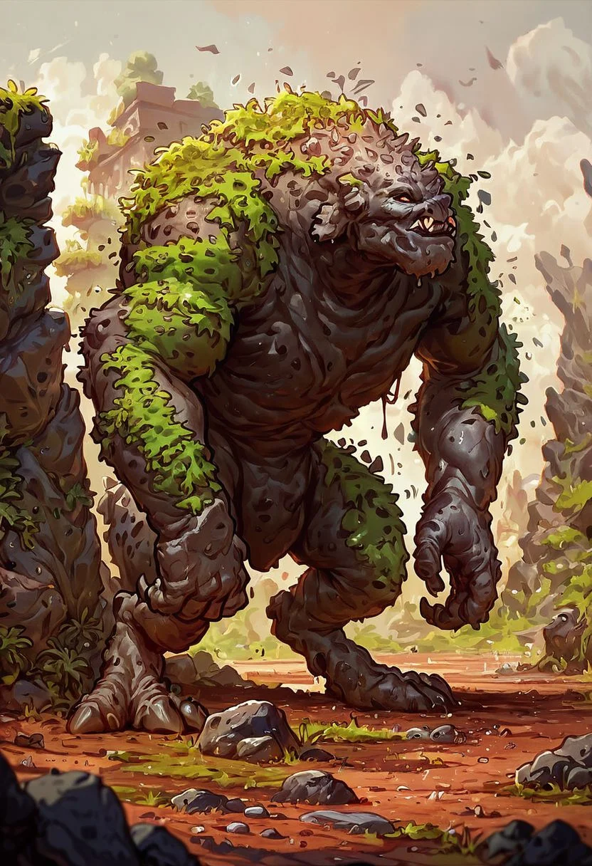 score_9,score_8_up,score_7_up,
giant rock GOLEM with plants growing on shoulders, rough rocks, rough stone, unpolished, dirty, ancient, STANDING,