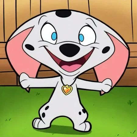 cadpig, dalmatian, puppy, female, girl, light blue eyes, long ears, disney, (((semi-anthro))), score_9, score_8, (((standing on two legs))), (((front view))), score_7, fluffy, BREAK, (((outstretched_arms, spread_arms))), ((arms raised))), BREAK (((legs wide apart))), standing upright, head up straight, (((necklace with pink heart pendant))), BREAK looking directly at viewer, ((((((body directly facing viewer)))))), slightly mischievous, (large expressive eyes),(((looking at viewer))), (((flirty))), (((eyelashes))), solo, (((happy))), (((sweet))), (((smiling))), (((loving))), (((open mouth))), (((full body view))), (((open eyes))), detailed fur, detailed face, (((dog paws facing upward))), BREAK, 2D, (((high detail))), (((front view)))