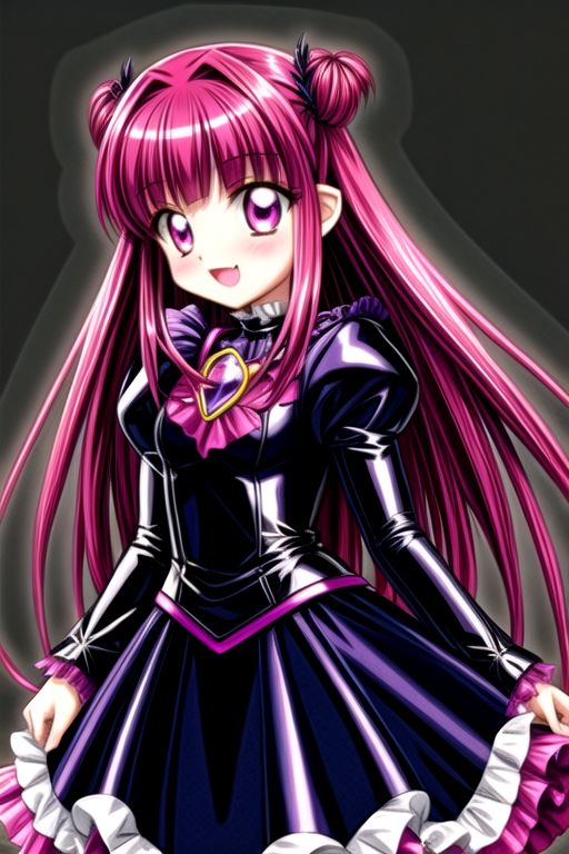 Bad_End_Precure, DarkPrecure, corrupted princess wearing dark pastel (ruffled:1) (gleaming latex:1) gown with (latex vampire cloak:1) and (detached frilly wide sleeves:1), soft lighting, ruffles, (cute little fang:1)
(vmpr:1),
<lora:more_details:1>,