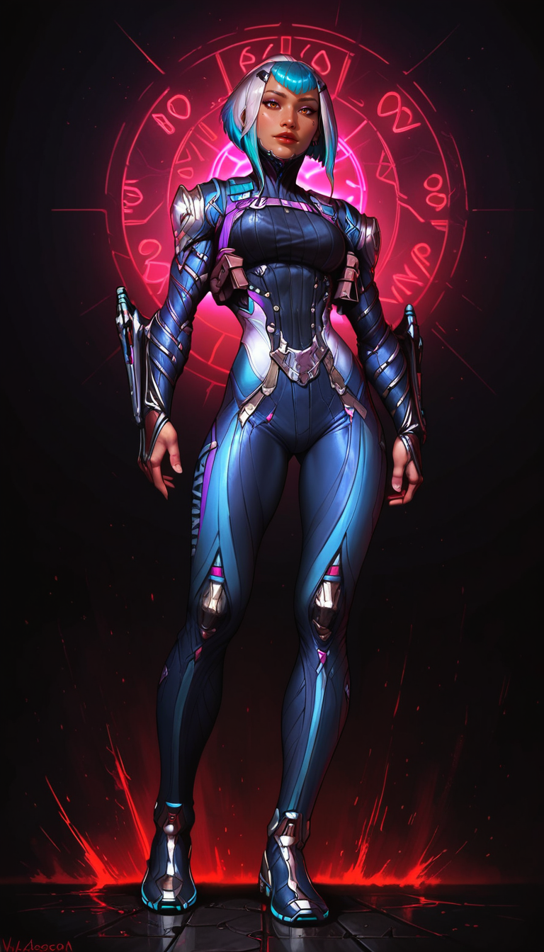 score_9, score_8_up, score_7_up, , detailed face,  best quality, perfect eyes, floating hair,  best quality,, perfect eyes,  detailed background, full body shot, from below, cowboy shot, cityscape, city background, dynamic pose, sexy pose, 
<lora:DetailedEyes_V3 helper eye:1>, looking at viewer, 
<lora:Expressive_H:0.45> Expressiveh, <lora:g0th1cPXL:0.35> g0thicPXL, glowing, neon, <lora:incase_style_v3-1_ponyxl_ilff Pony-St1le:0.6>,<lora:princess_xl_v2:0.75>,
, a0i, short hair, multicolored hair, bodysuit, multicolored hair, science fiction,  <lora:Warframe_1999_Aoi-000007:0.8>