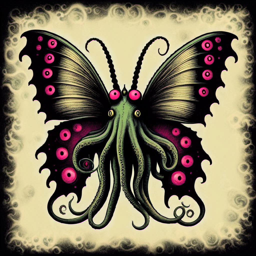 <lora:[XL]H.P.Lovecraft:1>cthulhu butterfly