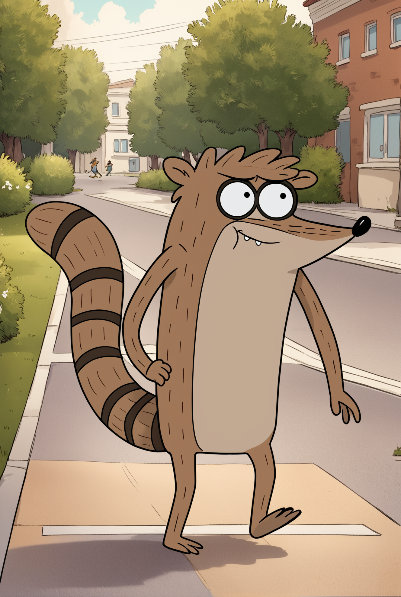score_9, score_8_up, score_8,
<lora:Rigby_Regular_Show_for_PonyXL:0.8> 1boy, male focus, furry male, r1gby, racoon, solo, tail
parody, source_cartoon,
walking, outdoors, sidewalk,