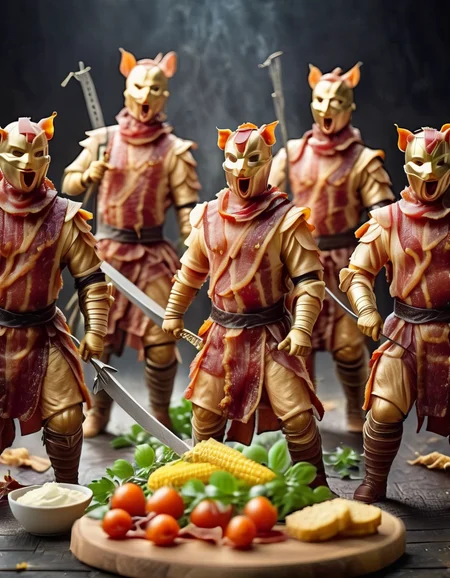 Food photography style standing, knife, depth of field, multiple boys, bacon, blurry background, 6+boys, food, male focus, corn, holding weapon, mask, open mouth, polearm, spear, intricate, highly detailed, flowing, color, cinematic, borne, frank, rich, bright, crisp, sharp, artistic, true magic, pure, light, silent, fair
<lora:BaconXL-000009:1>, , <lora:FILM_PHOTOGRAPHY_STYLE:0.25> . Appetizing, professional, culinary, high-resolution, commercial, highly detailed