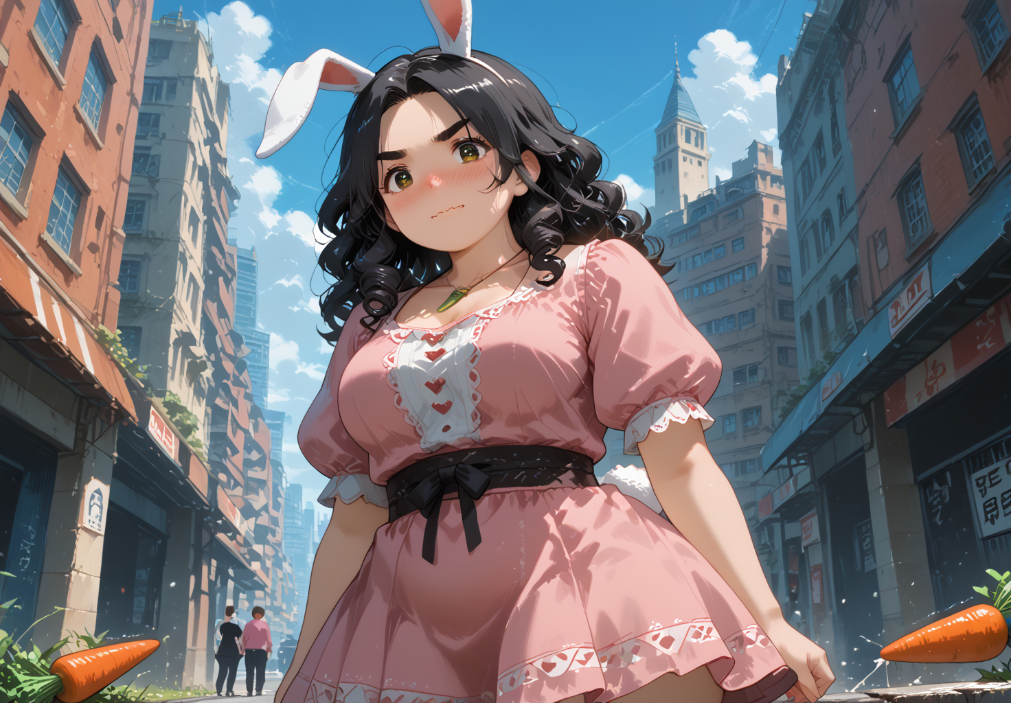 IllusP0s, PonyScores7, source_anime, ah1, IllustriousQual, interesting, exciting, spectacular, wonderful, amazing quality, absolutely eye-catching, 
BREAK <lora:xl_more_art-full_v1:0.2>, <lora:aesthetic_anime_v1s:0.2>, <lora:EpicF4nta5yXL:0.2>, <lora:detailxl:0.2>, detailxl, <lora:Fant5yP0ny:0.2>, amazing quality, best aesthetic, absurdres, illustration, Volumetric_Lighting, ultra-detailed, very aesthetic, intricate details, best_quality,  lazympos, <lora:Add_Details_v1.2:0.4>, <lora:quality_modifiers_masterpieces_v1:0.2>, <lora:ZootPonyAnime_V1_r2:0.2>, <lora:Bestifacator2:0.2>,
BREAK ((wielding ancient tribal shield)),
BREAK Stable_Yogis_PDXL_Positives, AS-Adult, <lora:Complicated fantasy portrait - XL Pony V2.0:0.2>, bad-hands-5, <lora:HDA_Detailer:0.3>, <lora:natsumi_style:0.2>, <lora:by_usakun-pony:0.2>, by usakun, <lora:Akina_Bbw_Style_-_PonyXL:0.2>, AkinBw, (((from below), focus on feet)),
BREAK 1girl, mature female, (curvy), round-chin, caucasian, <lora:ETO_OC_Illustrius:0.5>, eto_oc, skindentation, (plump), thick thighs, wide hips, busty, voluptuous, <lora:Venus body IXLS3_alpha16.0_rank32_full_last:0.8>, <lora:shinyskin2:0.2>, glistening skin, HDA_FatGirlXL, round ass, large breasts, <lora:perfection style:0.2>, perfection style, perfection, 
BREAK ((<lora:Tewi-Inaba_Illustrious:0.8>, inaba tewi, rabbit ears, floppy ears, rabit tail, pink shirt, pink skirt, puffy sleeves, ribbon-trimmed dress, carrot necklace)),
BREAK (curly hair), long hair, (black hair:1.4), (parted hair:1.7), messy hair, kinky curls, <lora:hairdetailpxl:0.2>, hairdetailpxl,
BREAK (half green and brown eyes), (colorful eyes), (multicolored eyes), (downturned eyes:1.4), expressive eyes, <lora:perfect-eyes:0.4> perfecteyes , EyesHD, (round face:1.2), (thick eyebrows:1.3), (plump face), <lora:Round_face:0.2>, lips, <lora:DetailedEyes_xl_bdsqlsz_V1:0.2>, <lora:Eyes_Lora_Pony_Perfect_eyes:0.2>, <lora:focusoneyes:0.2>, <lora:cinematic eye color style illustrious v1:0.2>,
BREAK ((v-shaped eyebrows, wavy mouth, nose blush, averting eyes expression)), <lora:Expressive_H:0.2>, Expressiveh, <lora:Emotional_Anime_Expressions_PonyXL_Concept:0.2>, emotional, <lora:Best_Facial_Expression_LoRA_PONY:0.2>, looking at viewer, <lora:Detailed expressive EXEV style -XL Pony V1.0:0.2>, FaceDetail, <lora:Best_Facial_Expression_Helper_XTREME_ILLU:0.4>, kaogei,
BREAK (((a devastated city, with crumbling buildings, overgrown streets, makeshift barricades, and haunting silence))), <lora:Background Detailer - SDXL:0.2>, 4k, 8k, Ultra HD, Masterpiece, Best quality, Detailed background, <lora:Add_more_details_V2_XLpony:0.2>, full_details, <lora:background-type1:0.2>, <lora:AddMicroDetails_Illustrious:0.8>, addmicrodetails,