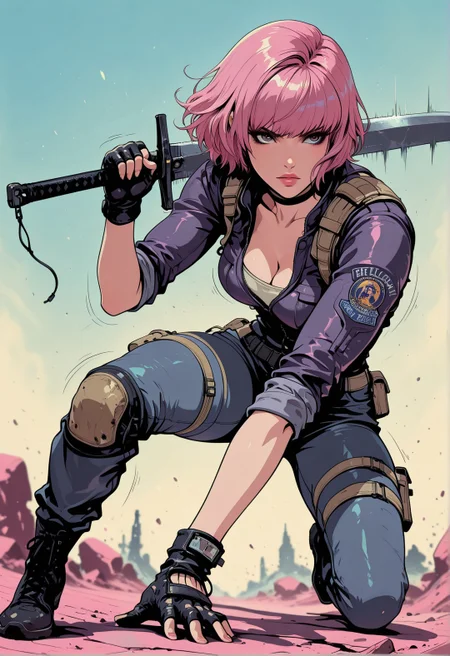 <lora:ck-shadow-circuit-IL:0.78>,
masterpiece, best quality, good quality, very aesthetic, absurdres, newest, 8K, depth of field, focused subject,
dynamic angle, manga, anime, inksketch, a pink lady character, 1girl, cosplaying as a resident evil survivor, stance, wielding a massive razor sharp sword, motion lines, bronze palette
<lora:MoriiMee_Gothic_Niji_Style_Illustrious_r1:0.45>
<lora:ck-nc-cyberpunk-IL-000011:0.4>
<lora:ck-neon-retrowave-IL:0.2>
 <lora:ck-70s-scifi-IL:1>