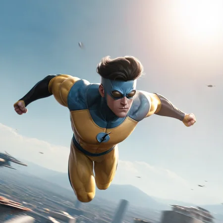 concept art of  <lora:Invincible:1.5>
Invincible flying in air white shades, digital artwork, illustrative, painterly, matte painting, highly detailed